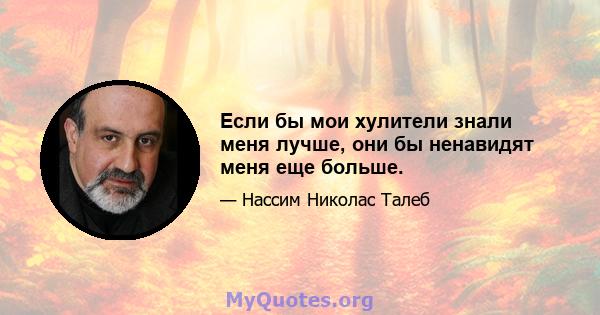 Если бы мои хулители знали меня лучше, они бы ненавидят меня еще больше.