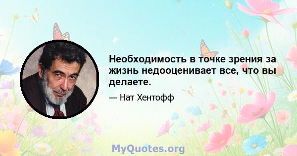 Необходимость в точке зрения за жизнь недооценивает все, что вы делаете.