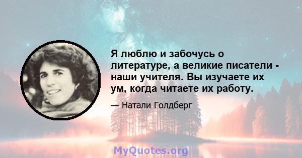 Я люблю и забочусь о литературе, а великие писатели - наши учителя. Вы изучаете их ум, когда читаете их работу.