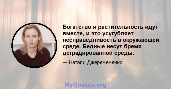 Богатство и растительность идут вместе, и это усугубляет несправедливость в окружающей среде. Бедные несут бремя деградированной среды.