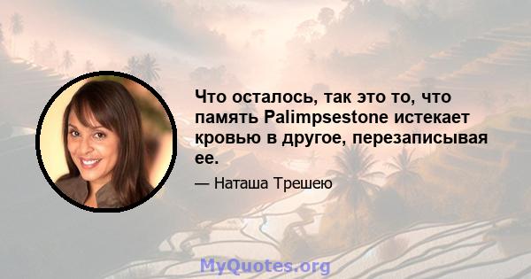 Что осталось, так это то, что память Palimpsestone истекает кровью в другое, перезаписывая ее.