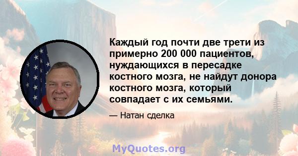 Каждый год почти две трети из примерно 200 000 пациентов, нуждающихся в пересадке костного мозга, не найдут донора костного мозга, который совпадает с их семьями.