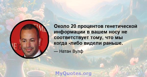 Около 20 процентов генетической информации в вашем носу не соответствует тому, что мы когда -либо видели раньше.