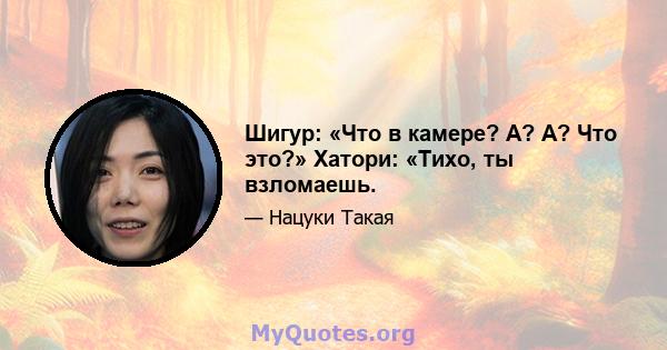 Шигур: «Что в камере? А? А? Что это?» Хатори: «Тихо, ты взломаешь.