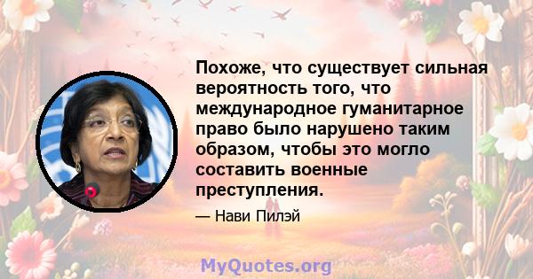 Похоже, что существует сильная вероятность того, что международное гуманитарное право было нарушено таким образом, чтобы это могло составить военные преступления.