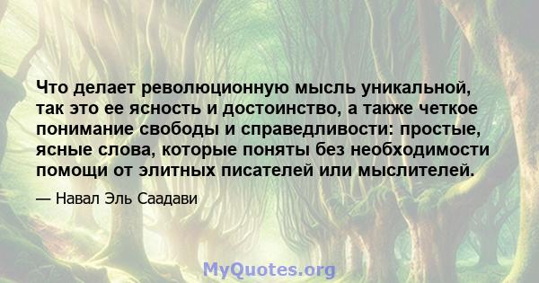 Что делает революционную мысль уникальной, так это ее ясность и достоинство, а также четкое понимание свободы и справедливости: простые, ясные слова, которые поняты без необходимости помощи от элитных писателей или