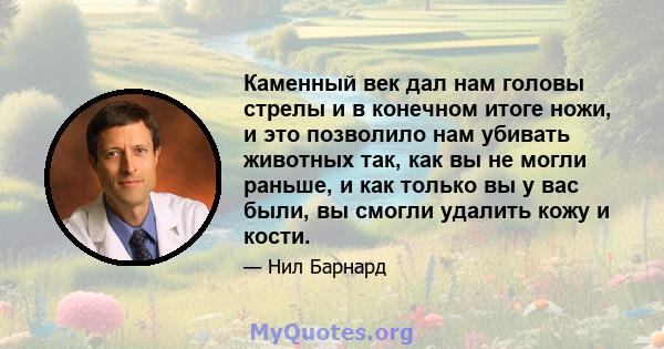 Каменный век дал нам головы стрелы и в конечном итоге ножи, и это позволило нам убивать животных так, как вы не могли раньше, и как только вы у вас были, вы смогли удалить кожу и кости.