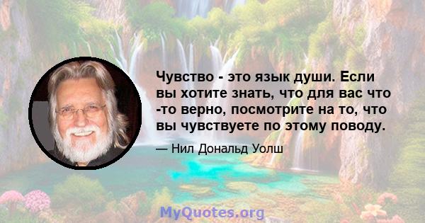 Чувство - это язык души. Если вы хотите знать, что для вас что -то верно, посмотрите на то, что вы чувствуете по этому поводу.