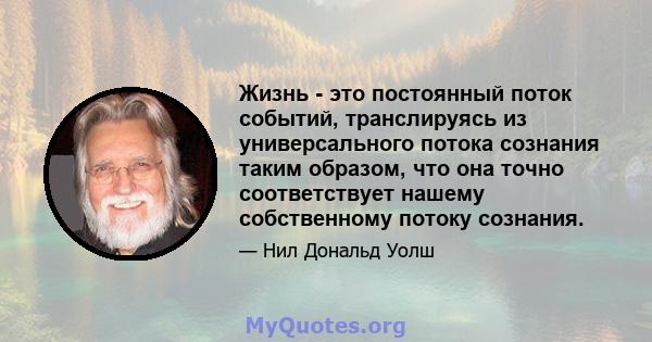 Жизнь - это постоянный поток событий, транслируясь из универсального потока сознания таким образом, что она точно соответствует нашему собственному потоку сознания.