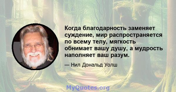 Когда благодарность заменяет суждение, мир распространяется по всему телу, мягкость обнимает вашу душу, а мудрость наполняет ваш разум.