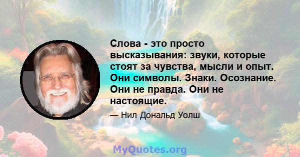 Слова - это просто высказывания: звуки, которые стоят за чувства, мысли и опыт. Они символы. Знаки. Осознание. Они не правда. Они не настоящие.