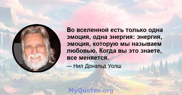 Во вселенной есть только одна эмоция, одна энергия: энергия, эмоция, которую мы называем любовью. Когда вы это знаете, все меняется.