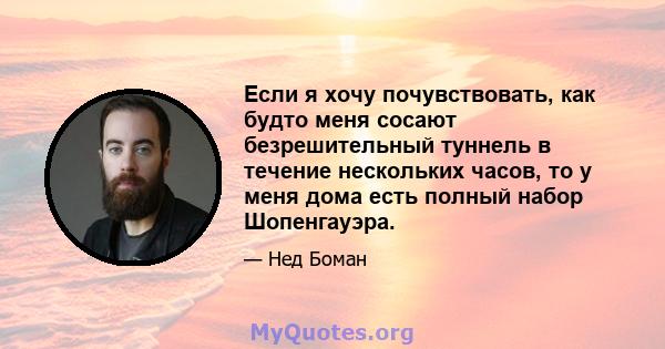 Если я хочу почувствовать, как будто меня сосают безрешительный туннель в течение нескольких часов, то у меня дома есть полный набор Шопенгауэра.