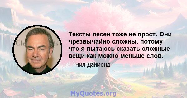 Тексты песен тоже не прост. Они чрезвычайно сложны, потому что я пытаюсь сказать сложные вещи как можно меньше слов.