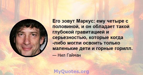 Его зовут Маркус: ему четыре с половиной, и он обладает такой глубокой гравитацией и серьезностью, которые когда -либо могли освоить только маленькие дети и горные горилл.