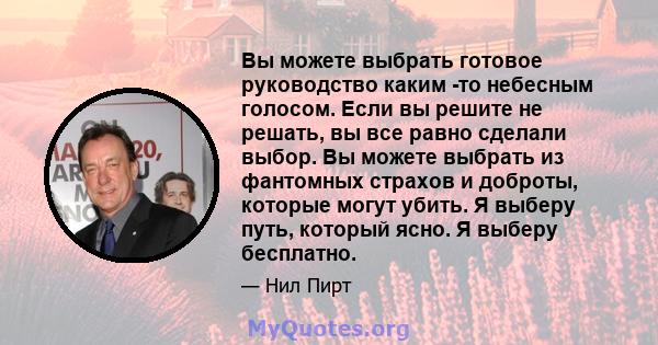 Вы можете выбрать готовое руководство каким -то небесным голосом. Если вы решите не решать, вы все равно сделали выбор. Вы можете выбрать из фантомных страхов и доброты, которые могут убить. Я выберу путь, который ясно. 