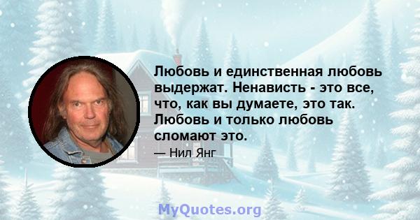 Любовь и единственная любовь выдержат. Ненависть - это все, что, как вы думаете, это так. Любовь и только любовь сломают это.