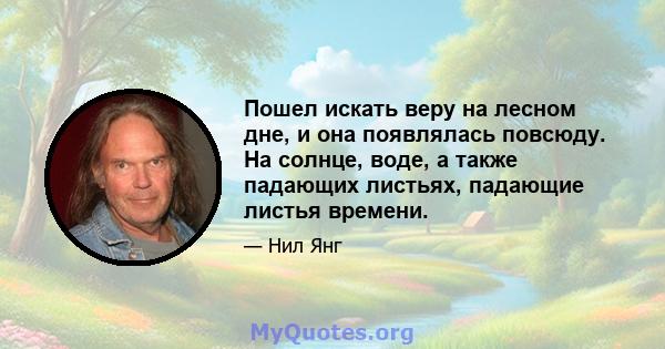 Пошел искать веру на лесном дне, и она появлялась повсюду. На солнце, воде, а также падающих листьях, падающие листья времени.