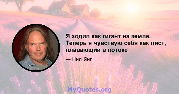 Я ходил как гигант на земле. Теперь я чувствую себя как лист, плавающий в потоке