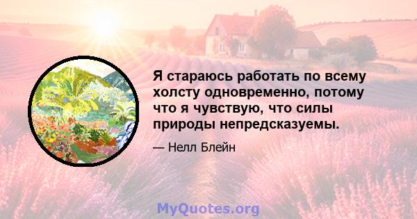 Я стараюсь работать по всему холсту одновременно, потому что я чувствую, что силы природы непредсказуемы.