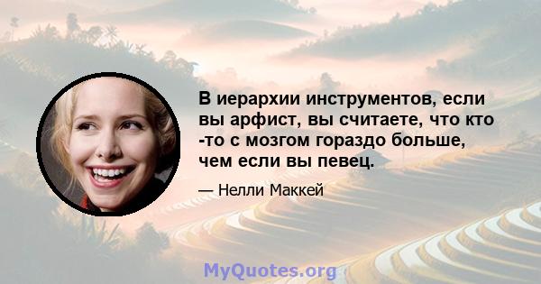 В иерархии инструментов, если вы арфист, вы считаете, что кто -то с мозгом гораздо больше, чем если вы певец.