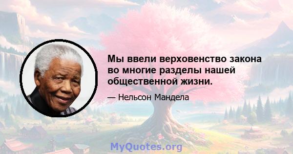 Мы ввели верховенство закона во многие разделы нашей общественной жизни.