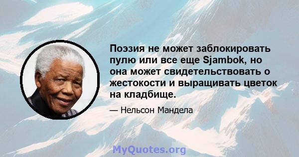 Поэзия не может заблокировать пулю или все еще Sjambok, но она может свидетельствовать о жестокости и выращивать цветок на кладбище.