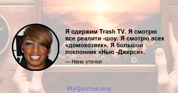 Я одержим Trash TV. Я смотрю все реалити -шоу. Я смотрю всех «домохозяек». Я большой поклонник «Нью -Джерси».