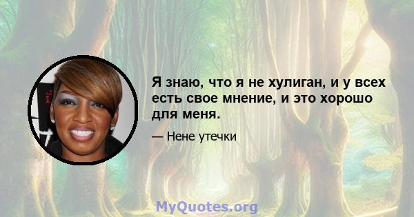 Я знаю, что я не хулиган, и у всех есть свое мнение, и это хорошо для меня.