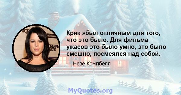 Крик »был отличным для того, что это было. Для фильма ужасов это было умно, это было смешно, посмеялся над собой.