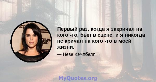 Первый раз, когда я закричал на кого -то, был в сцене, и я никогда не кричал на кого -то в моей жизни.