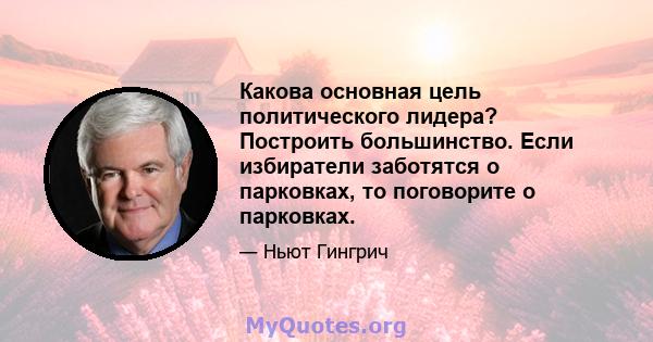 Какова основная цель политического лидера? Построить большинство. Если избиратели заботятся о парковках, то поговорите о парковках.