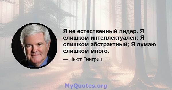 Я не естественный лидер. Я слишком интеллектуален; Я слишком абстрактный; Я думаю слишком много.