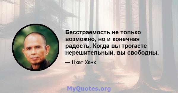 Бесстраемость не только возможно, но и конечная радость. Когда вы трогаете нерешительный, вы свободны.