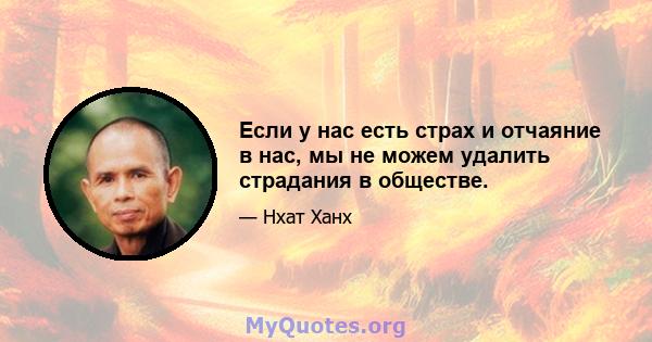 Если у нас есть страх и отчаяние в нас, мы не можем удалить страдания в обществе.