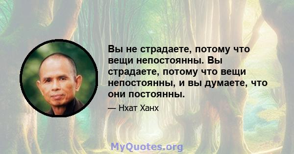 Вы не страдаете, потому что вещи непостоянны. Вы страдаете, потому что вещи непостоянны, и вы думаете, что они постоянны.