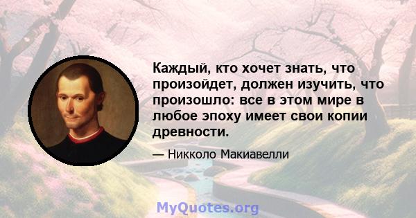 Каждый, кто хочет знать, что произойдет, должен изучить, что произошло: все в этом мире в любое эпоху имеет свои копии древности.