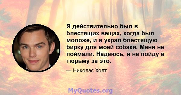 Я действительно был в блестящих вещах, когда был моложе, и я украл блестящую бирку для моей собаки. Меня не поймали. Надеюсь, я не пойду в тюрьму за это.