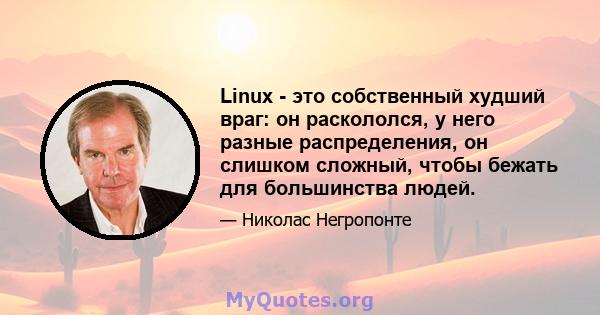 Linux - это собственный худший враг: он раскололся, у него разные распределения, он слишком сложный, чтобы бежать для большинства людей.