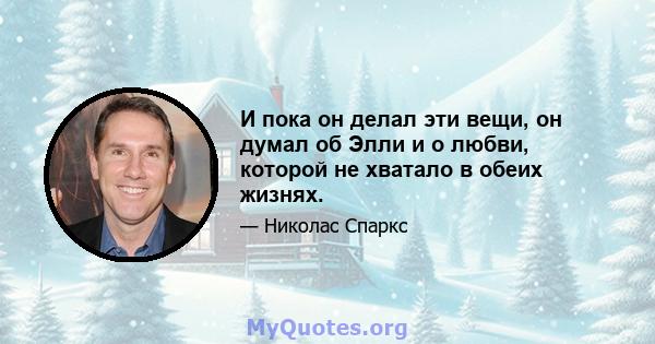 И пока он делал эти вещи, он думал об Элли и о любви, которой не хватало в обеих жизнях.