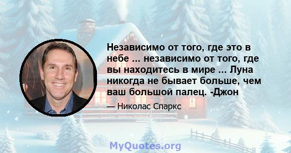 Независимо от того, где это в небе ... независимо от того, где вы находитесь в мире ... Луна никогда не бывает больше, чем ваш большой палец. -Джон