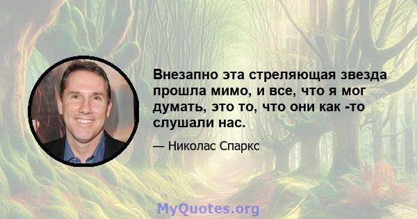 Внезапно эта стреляющая звезда прошла мимо, и все, что я мог думать, это то, что они как -то слушали нас.