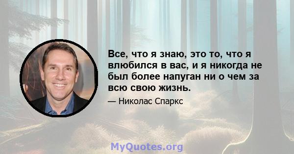 Все, что я знаю, это то, что я влюбился в вас, и я никогда не был более напуган ни о чем за всю свою жизнь.