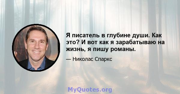 Я писатель в глубине души. Как это? И вот как я зарабатываю на жизнь, я пишу романы.