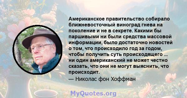 Американское правительство собирало ближневосточный виноград гнева на поколение и не в секрете. Какими бы паршивыми ни были средства массовой информации, было достаточно новостей о том, что происходило год за годом,