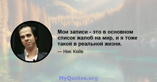 Мои записи - это в основном список жалоб на мир, и я тоже такой в ​​реальной жизни.