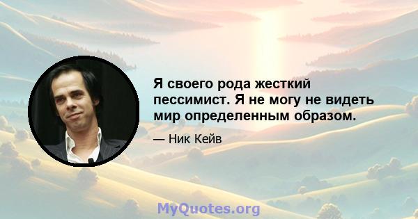 Я своего рода жесткий пессимист. Я не могу не видеть мир определенным образом.