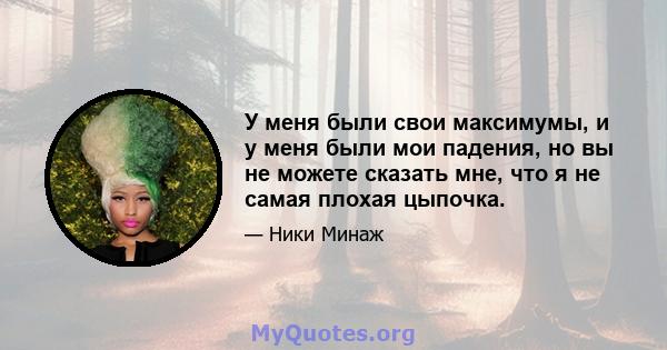 У меня были свои максимумы, и у меня были мои падения, но вы не можете сказать мне, что я не самая плохая цыпочка.