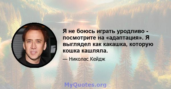 Я не боюсь играть уродливо - посмотрите на «адаптация». Я выглядел как какашка, которую кошка кашляла.