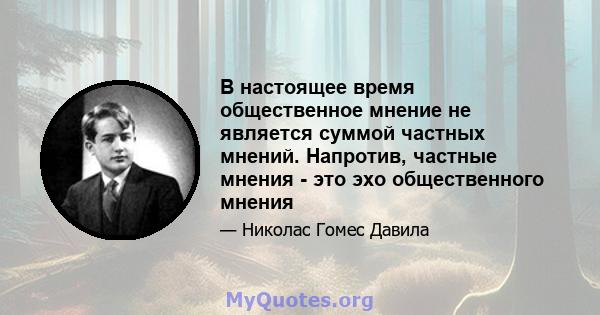 В настоящее время общественное мнение не является суммой частных мнений. Напротив, частные мнения - это эхо общественного мнения